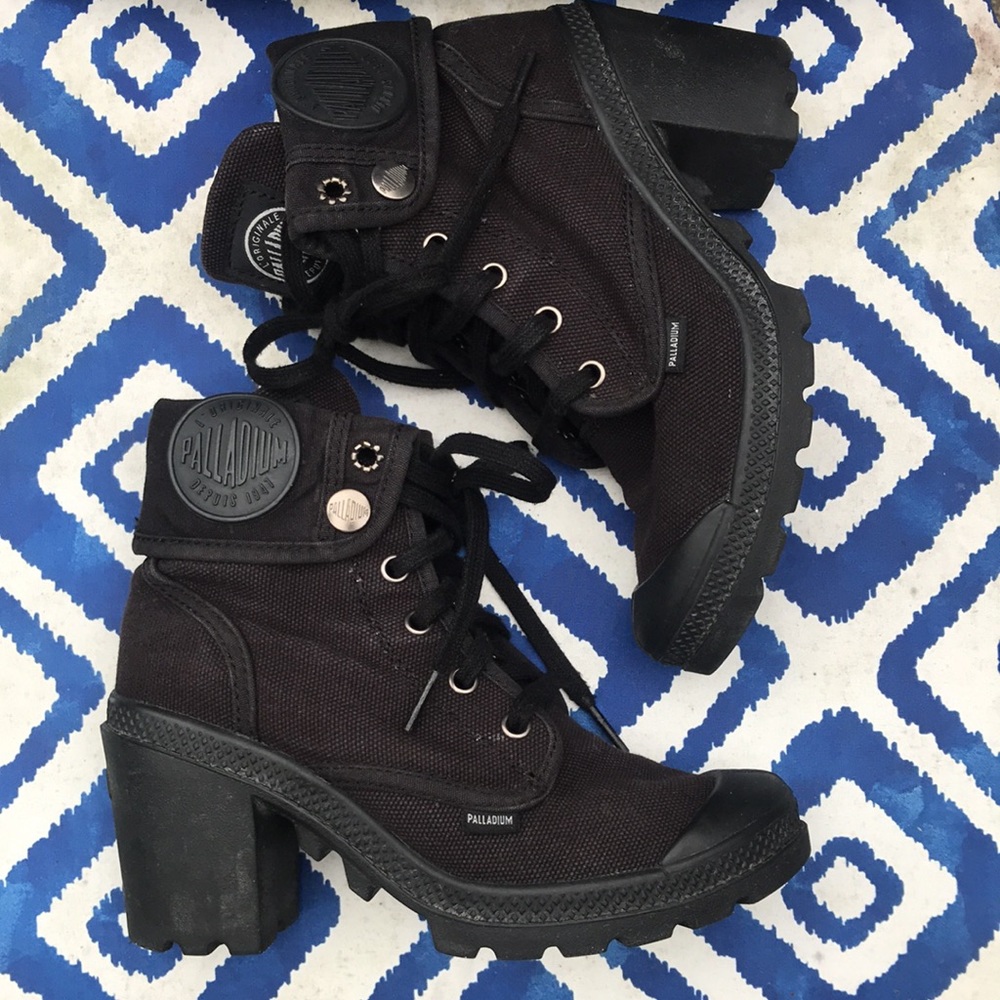 Palladium black chunky heel combat boots